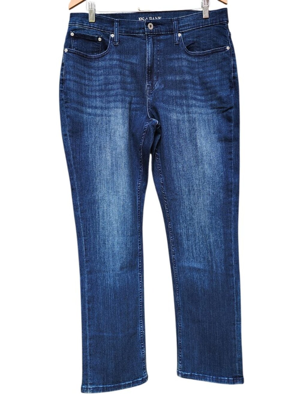 34x30 Jeans Jos A Bank Tailored Fit Mens Blue Dark Denim Wash Cotton Blend NEW